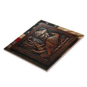 Carreau American Eagle Carving avec Arrière - plan de mont