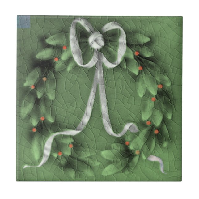 Carreau American Encault Green Wreath Faux Relief Repro (Devant)