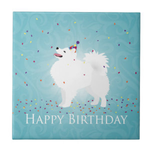 Carreau American Eskimo Chien Joyeux Design d'anniversaire