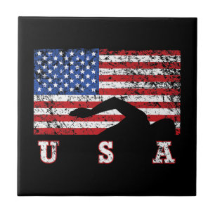 Carreau American Flag Swimming USA Cadeau Swim Team Premiu
