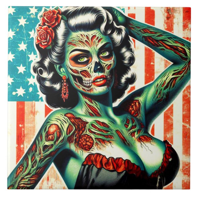Carreau American Zombie Pin up (Devant)