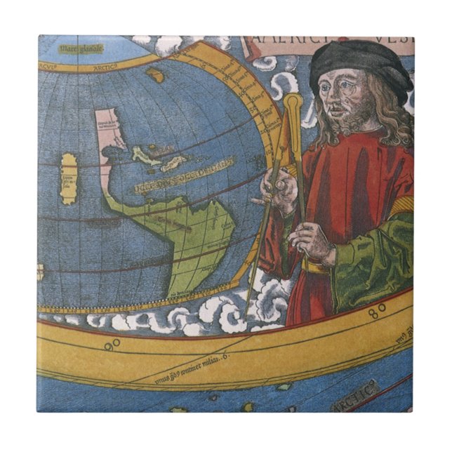 Carreau Amerigo Vespucci Explorateur sur une carte des Amé (Devant)