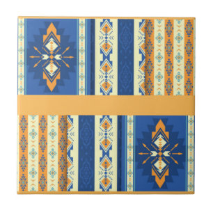Carreau Amérindien Tribal Bleu jaune