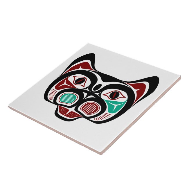 Carreau Amérindiens Rouges Noirs Haïdas Art Kitty (Côté)
