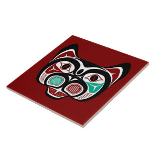 Carreau Amérindiens Rouges Noirs Haïdas Art Kitty