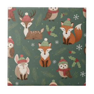 Carreau Amis mignons de la forêt hivernale – Animal de vac