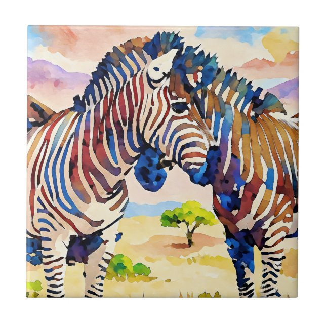 Carreau Amis zèbres dans la savane  (Devant)