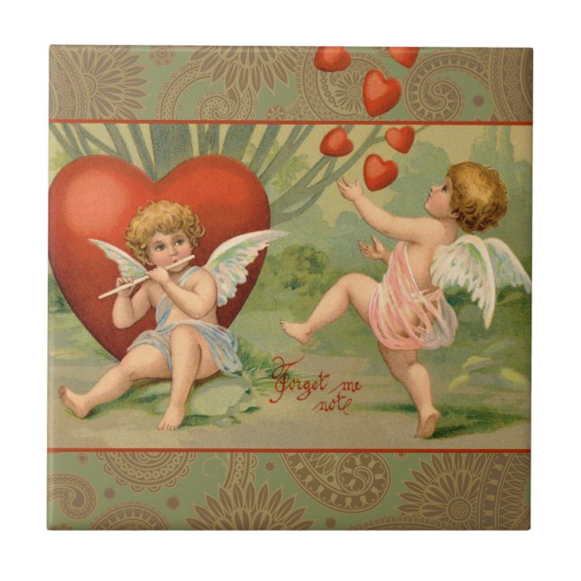 Carreau Amour Cupidons Antique Vintage Saint-Valentin (Devant)