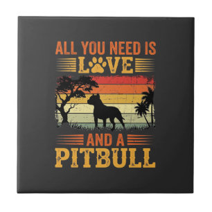 Carreau Amour de Pitbull Coucher de Soleil Rétro Chien