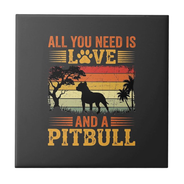Carreau Amour de Pitbull Coucher de Soleil Rétro Chien (Devant)