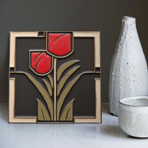 Carreau Amour de Tulipe Fleurs Rouges Abstraites Décor de