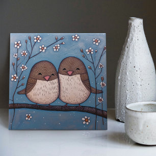 Carreau Amour des oiseaux Art nouveau bleu hivernal vintag