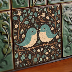 Carreau Amour d'oiseau Vintage Mouton Brown Bleu Art Nouve