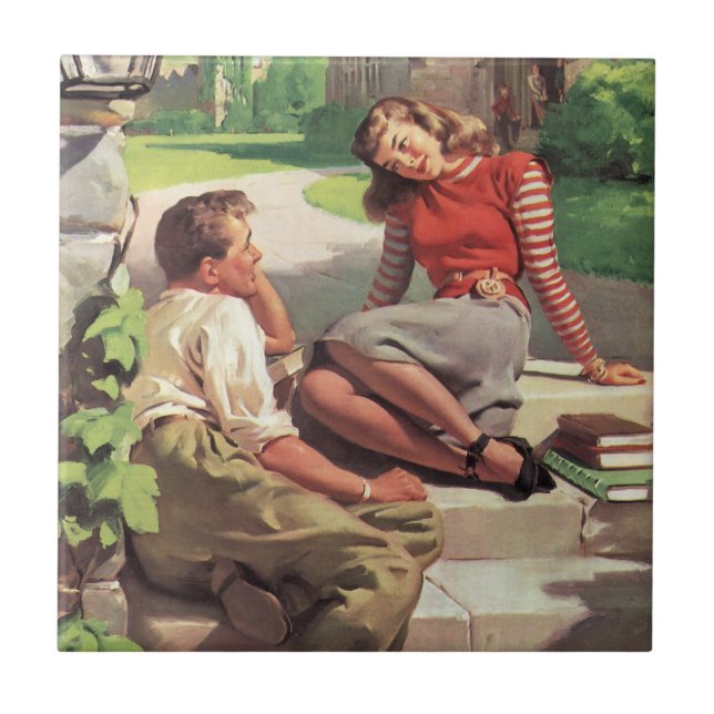 Carreau Amour et romance vintage, amoureux du lycée (Devant)