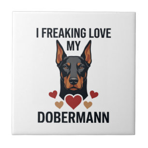 Carreau Amour fou pour le chien Dobermann Cœurs rouges_1