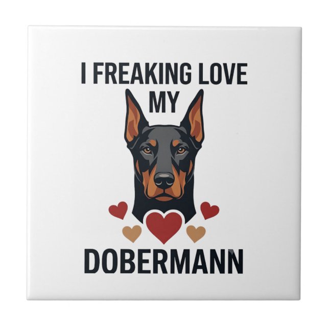 Carreau Amour fou pour le chien Dobermann Cœurs rouges_1 (Devant)