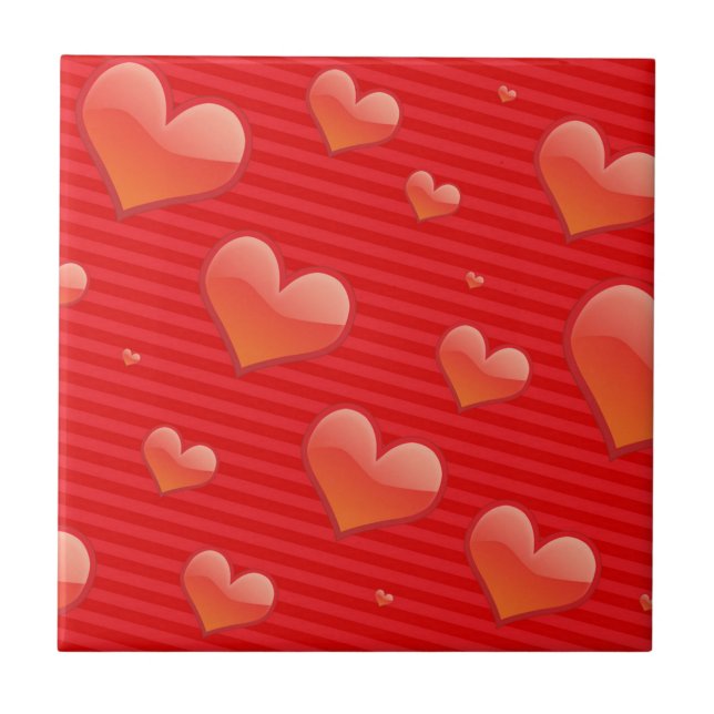 Carreau Amour pour toujours, cœurs de design rouge, (Devant)
