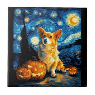 Carreau Amoureux de chiens Corgi Peinture de van gogh nuit