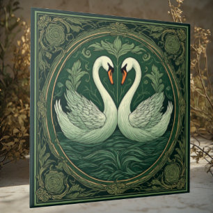 Carreau Amoureux de cygne vert Art nouveau Couples Lac éth