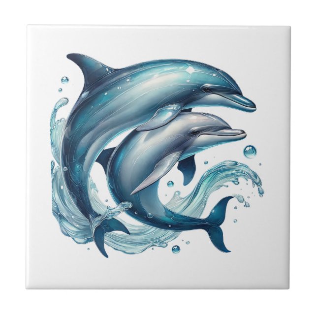 Carreau Amoureux de dauphins de plage mignons  (Devant)