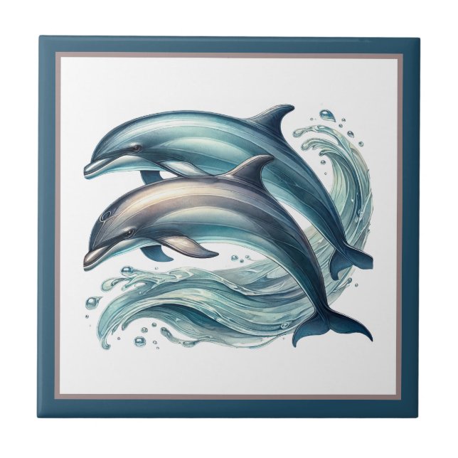 Carreau Amoureux de dauphins de plage mignons (Devant)