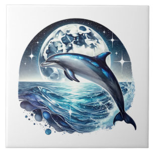 Carreau Amoureux de dauphins de plage mignons 
