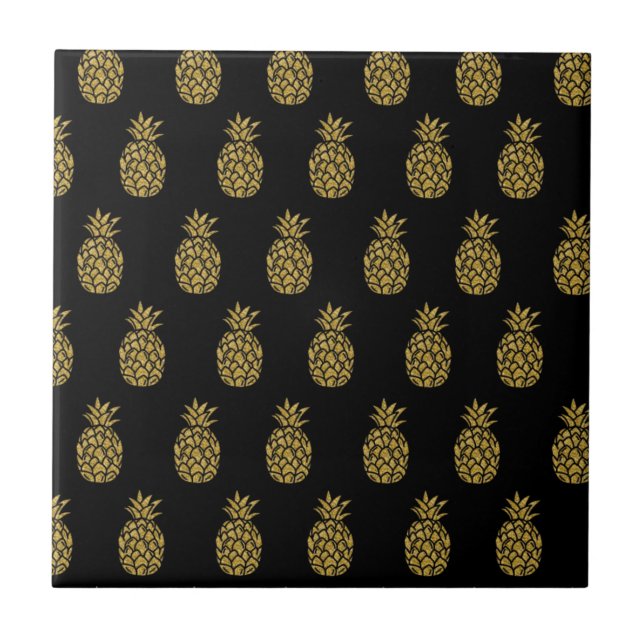 Carreau Amoureux de l'ananas tropical scintillant doré (Devant)
