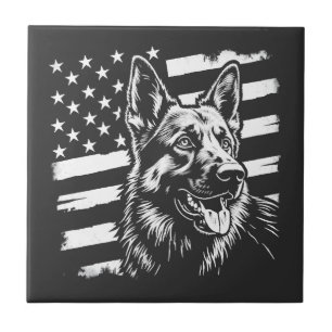 Carreau Amoureux du Berger Allemand Drapeau Américain USA