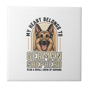 Carreau Amoureux du Berger Allemand Gravure Vintage Chien