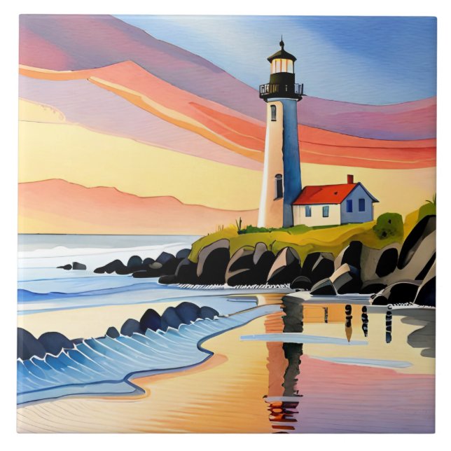 Carreau Amoureux du phare de la plage amusant  (Devant)