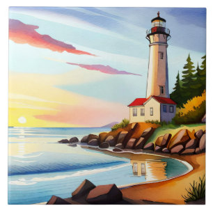 Carreau Amoureux du phare de la plage amusant