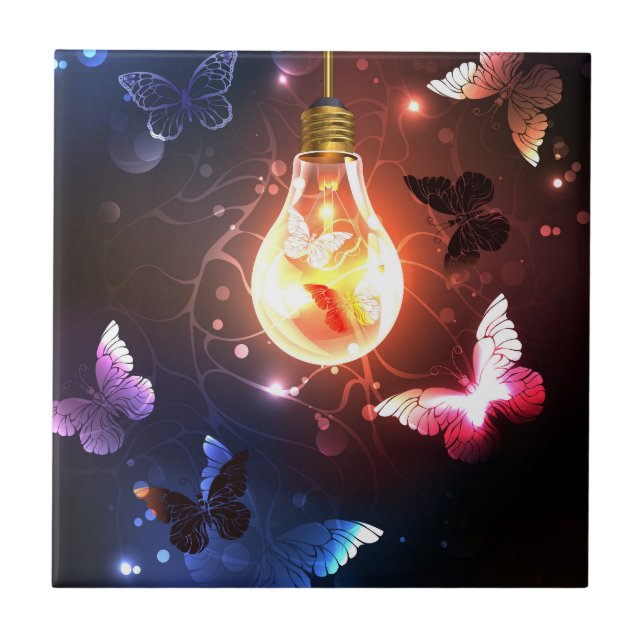 Carreau Ampoule lumineuse avec papillons nocturnes (Devant)