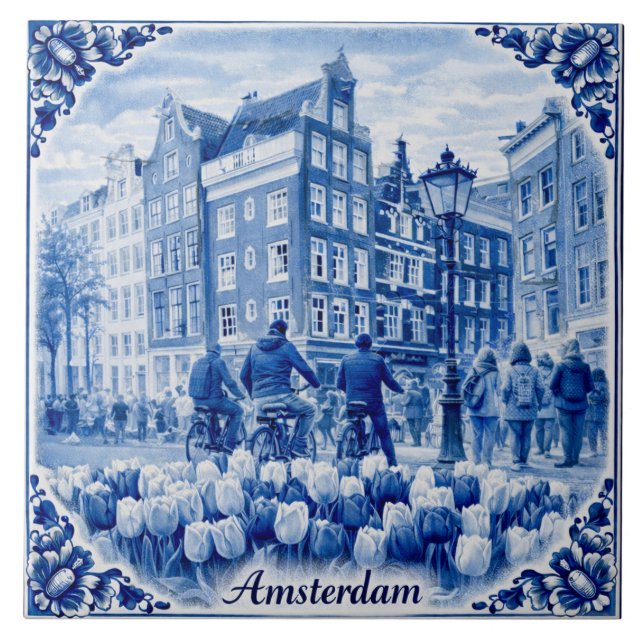 Carreau Amsterdam houses Delft Blue style tile (Devant)