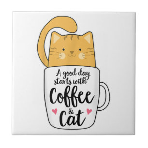 Carreau Amusant Amoureux des chats de Mug de café orange