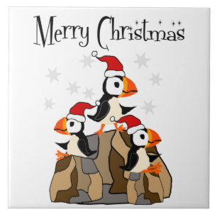 Carreau Amusant Joyeux Noël Puffin Oiseaux et neige
