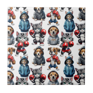 Carreau Amusante Boxe Chat Chien Motif Design