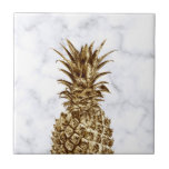 Carreau Ananas élégant en marbre blanc et doré<br><div class="desc">Elégant et mignon ananas en faux or et marbre blanc.</div>