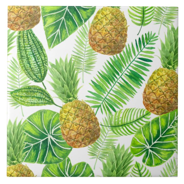 Carreau Ananas et feuilles tropicaux (Devant)
