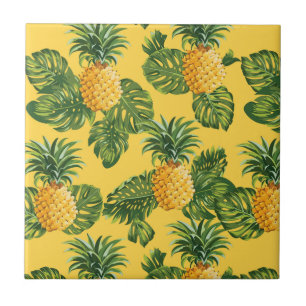 Carreau Ananas et Feuilles tropicaux en or
