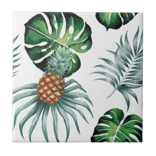 Carreau Ananas Motif aquarelle de fruit et feuille tropica