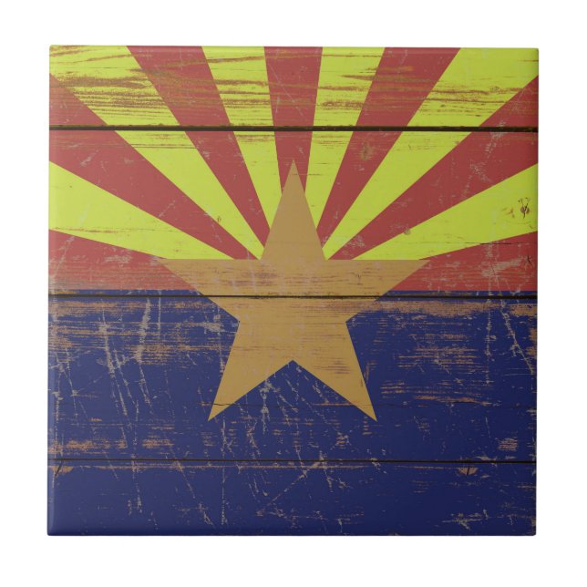 Carreau Ancien drapeau de l'État de l'Arizona en bois (Devant)
