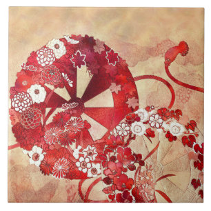 Carreau Ancien Éventail et Fleurs Oriental