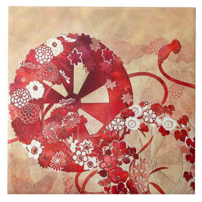 Carreau Ancien Éventail et Fleurs Oriental (Devant)