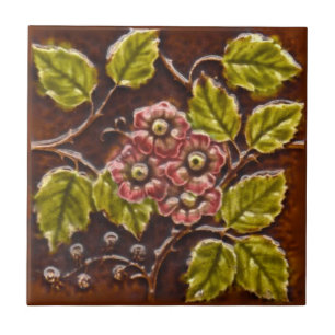 Carreau Ancien Majolica Floral Tile Repro de l'époque vict