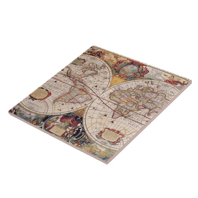 Carreau Ancienne carte cartographique (Côté)