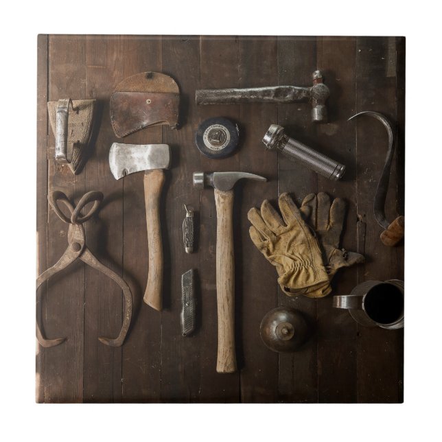 Carreau Anciens outils sur bois Titre en céramique Arrière (Devant)