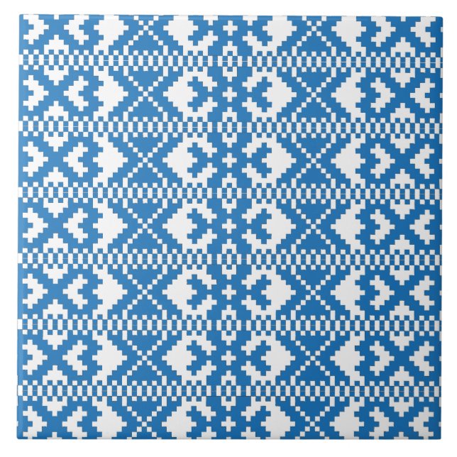 Carreau Anciens signes lettons bleu et blanc art populaire (Devant)