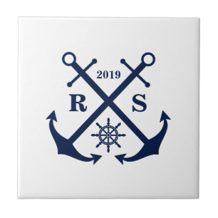 Carreau Ancre bleu et blanc Personnalisable Nautique
