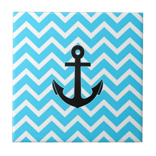 Carreau Ancre Chevron Bleu Aqua