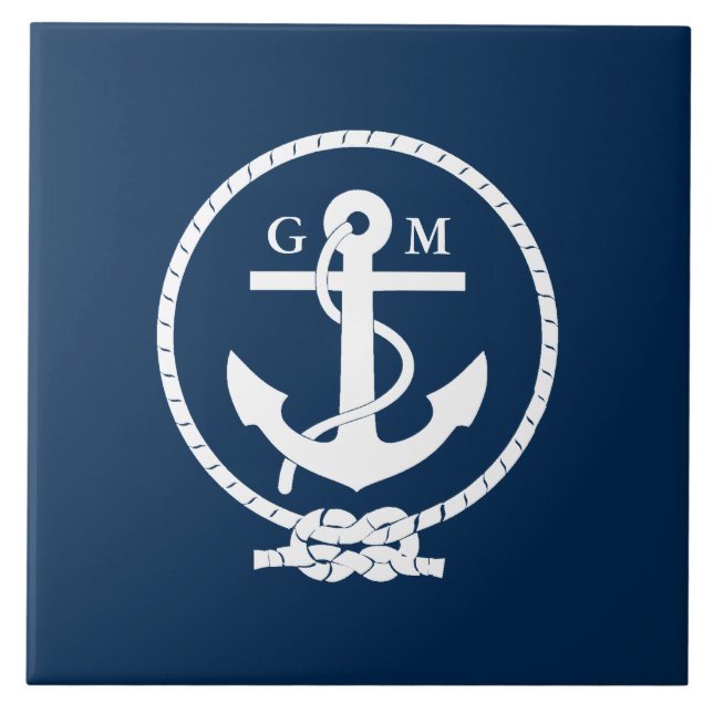 Carreau Ancre et ligne nautiques vintages faites sur (Devant)